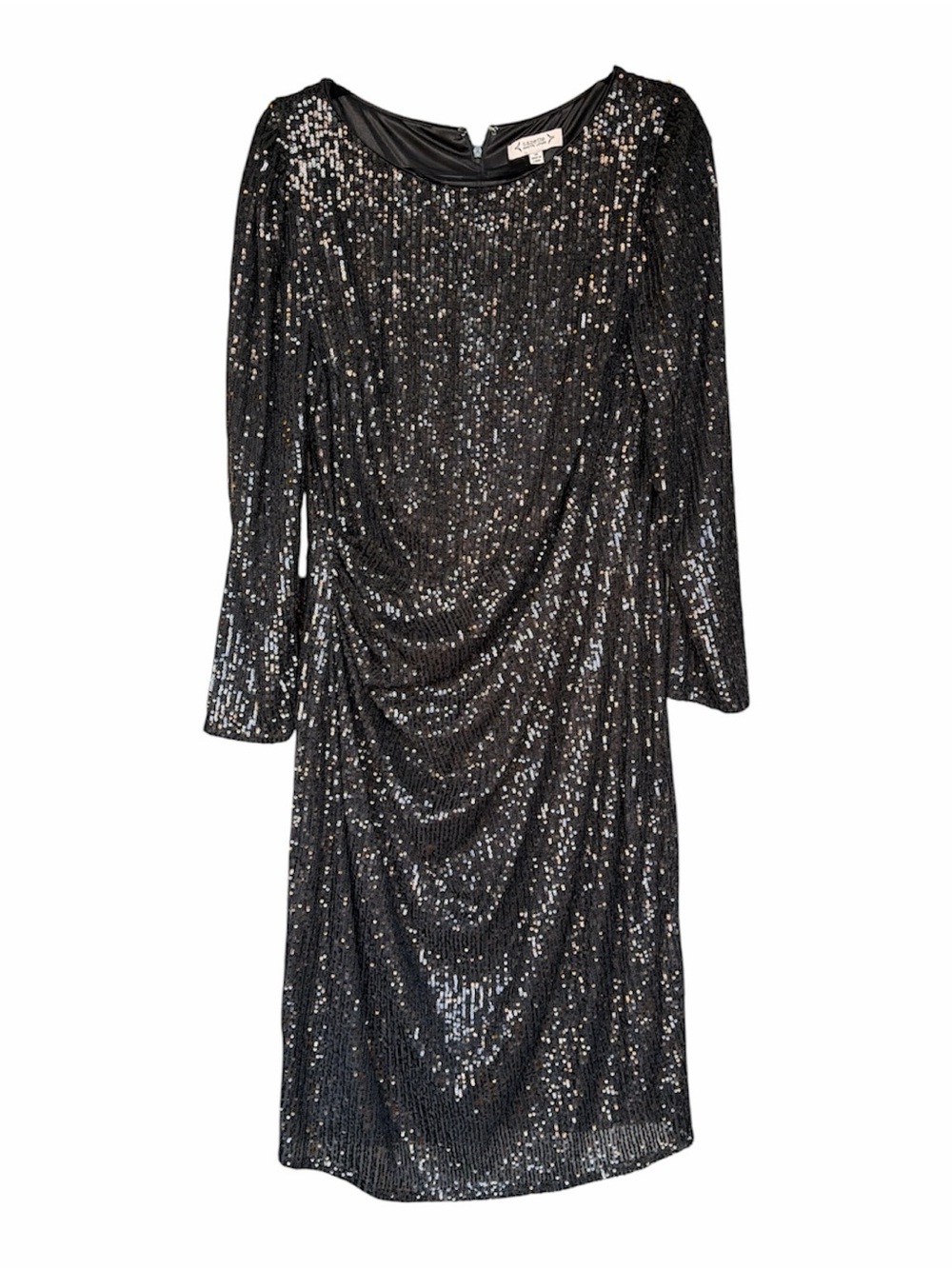 Nanette Lepore Black Sequin Long Sleeve Draped Cocktail Dress